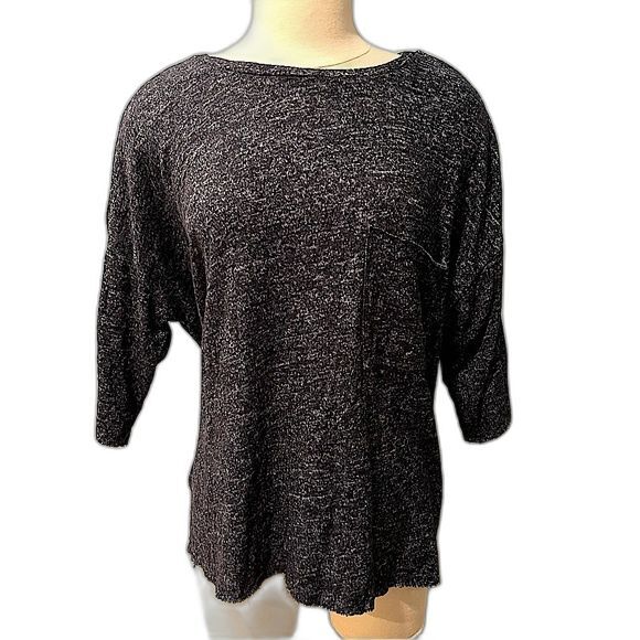 Philosophy Charcoal Heather Grey Marled Knit 3/4 Sleeve Top Oversized Pocket - Picture 1 of 4